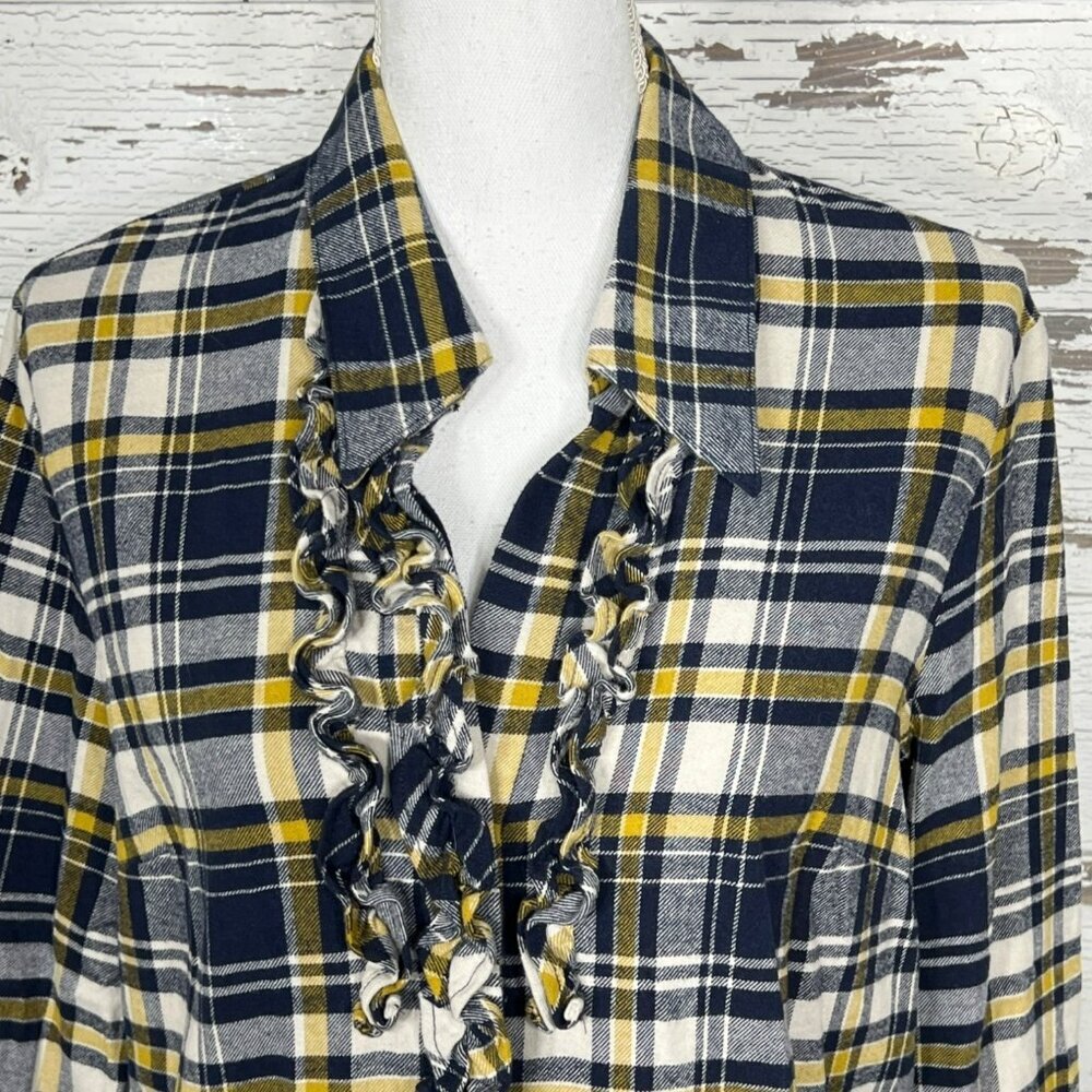 CABI Seattle Plaid Flannel Button Up Shirt Navy Yellow Sz M #4233 EUC - Picture 3 of 6